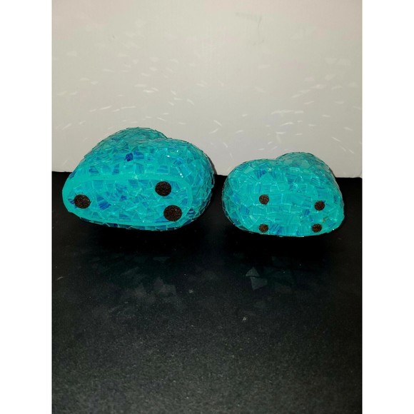 Vintage Teal Mosaic Art Glass Hearts Set Of 2 Tabletop 6"+ 5" Paperweight Decor - Picture 9 of 11